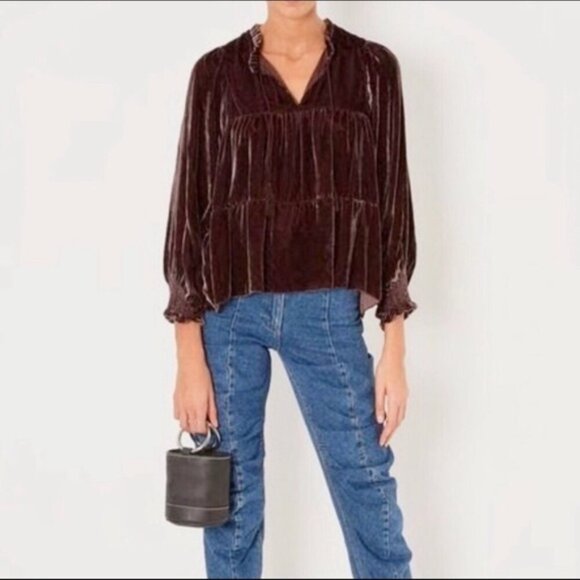 Ulla Johnson Tops - Ulla Johnson Mulberry Velvet Ruffle Lavinia Blouse in Dark Purple Size 2